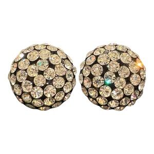Vintage Rhinestone Dome Clip-On Earrings – Sparkling Statement Pair J11